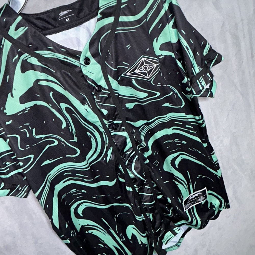 Slander Medium Official Marble Green Astronaut Baseball Jersey Mens - Picture 2 of 10